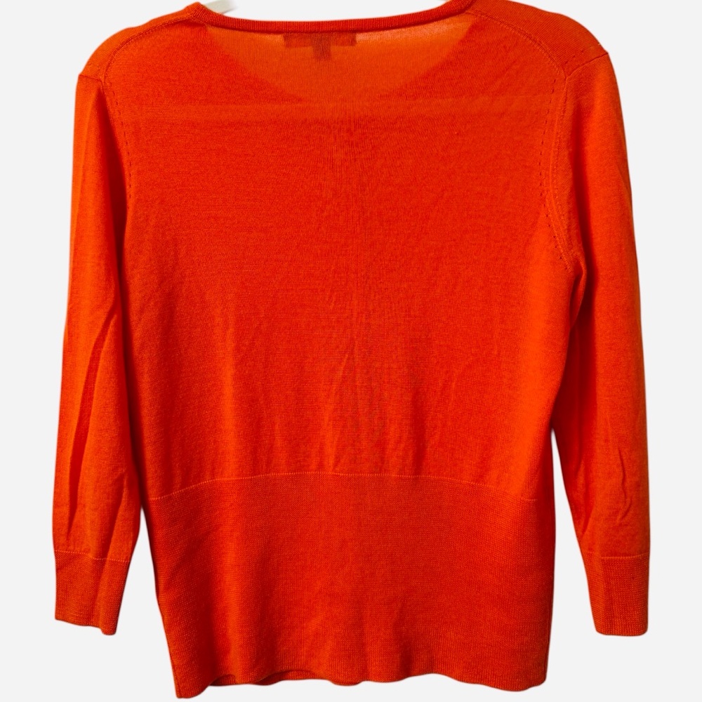 Lela Rose Wool Silk Cashmere Fine Gauge Cardigan L Tangerine Luxury Designer - Picture 2 of 8